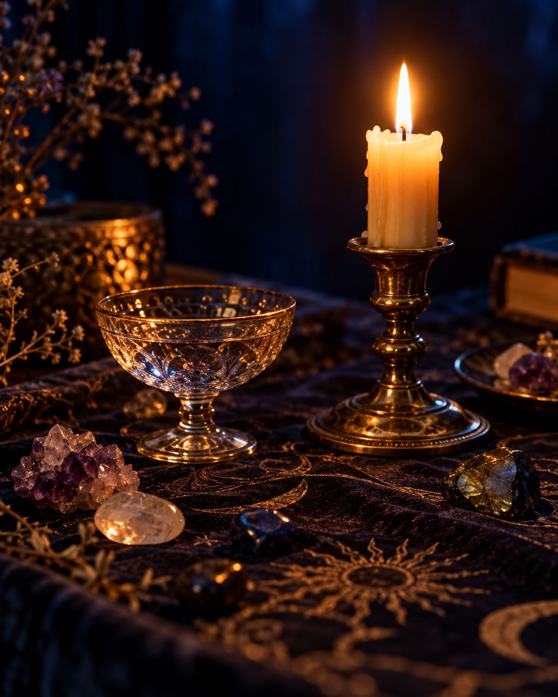 Consultation table lit by candlelight