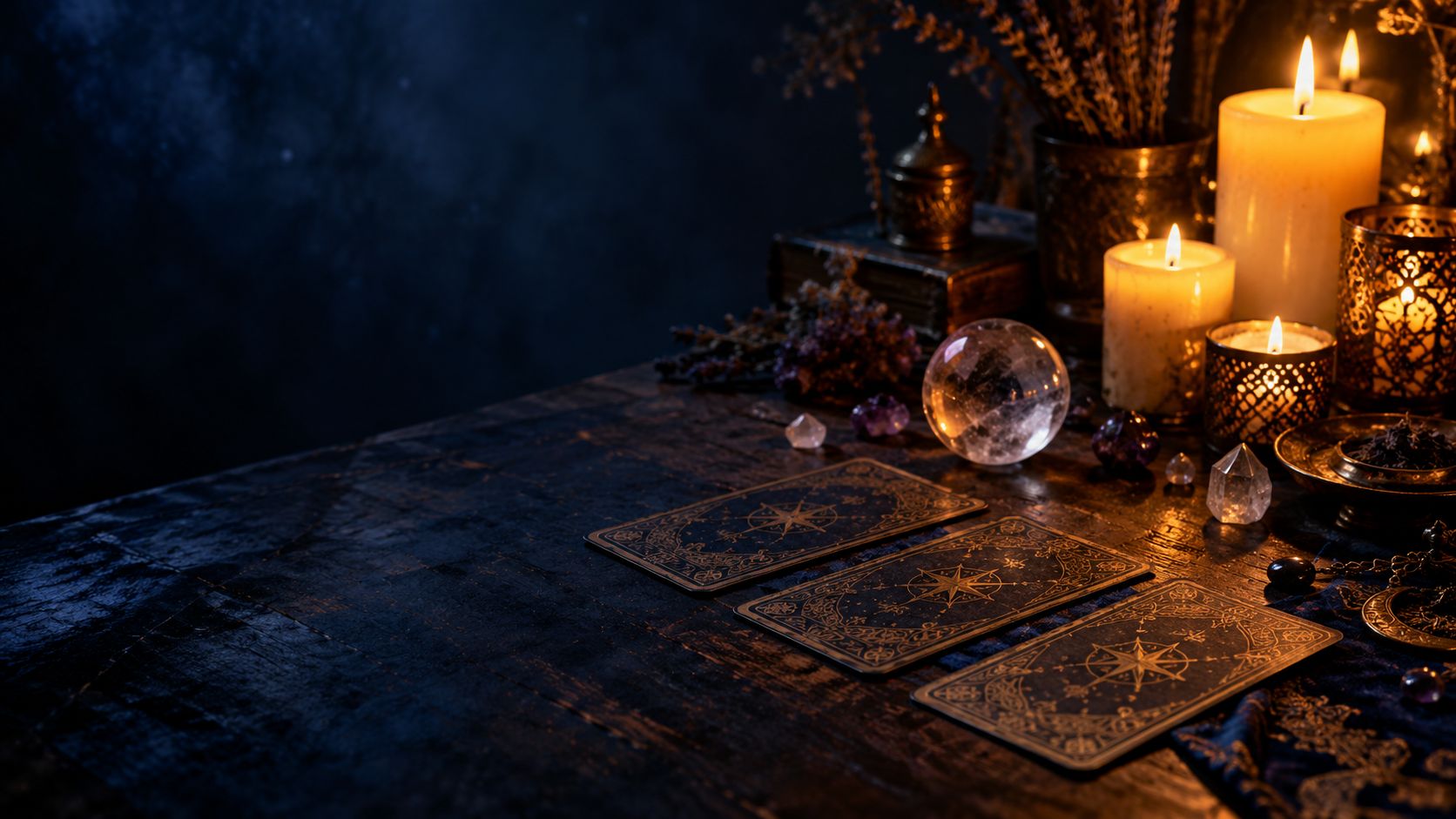 Lit candles on a clairvoyance table